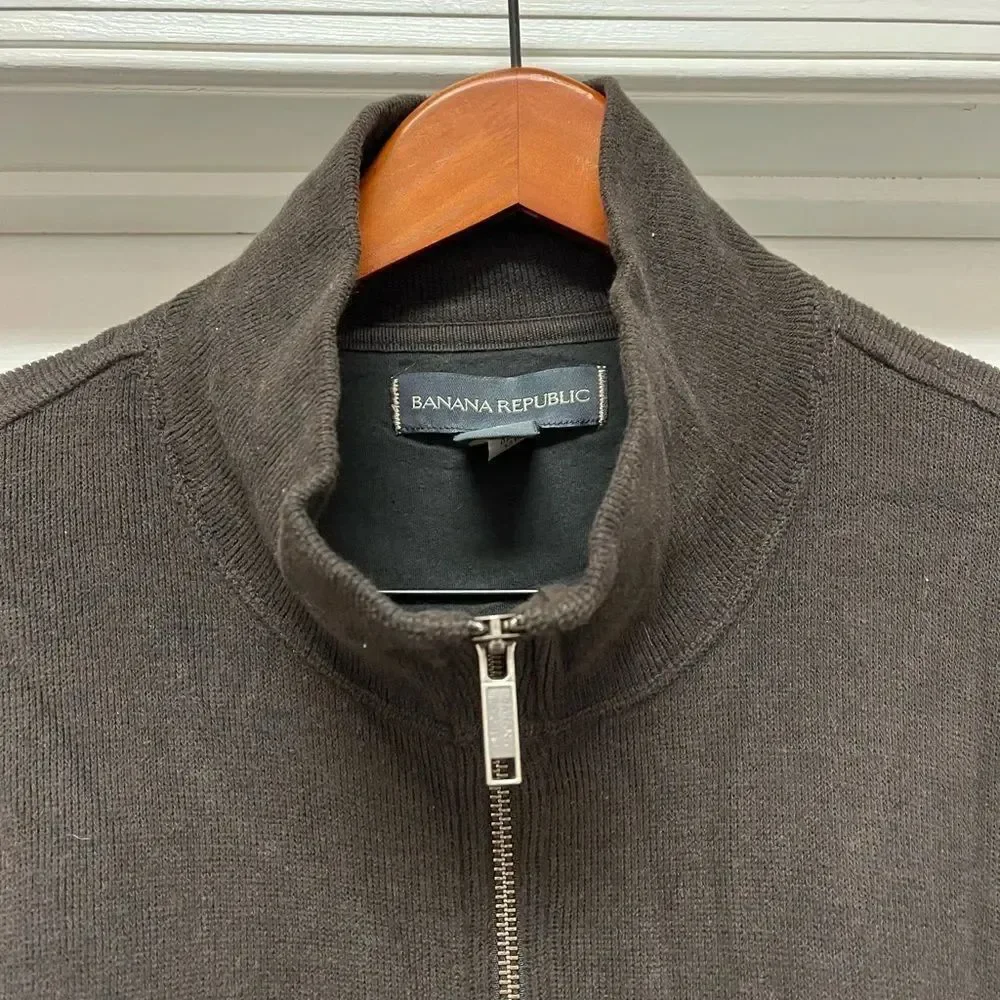 Banana Republic Brown Mock Neck Zip Up Sweater sz XL EUC